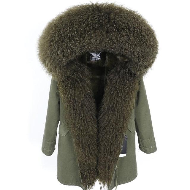Gorgeous Women Winter Coats - Fashion Women's Luxurious Lamb Fur Parka Hooded Coat - Outwear Winter Jacket (1U23)
