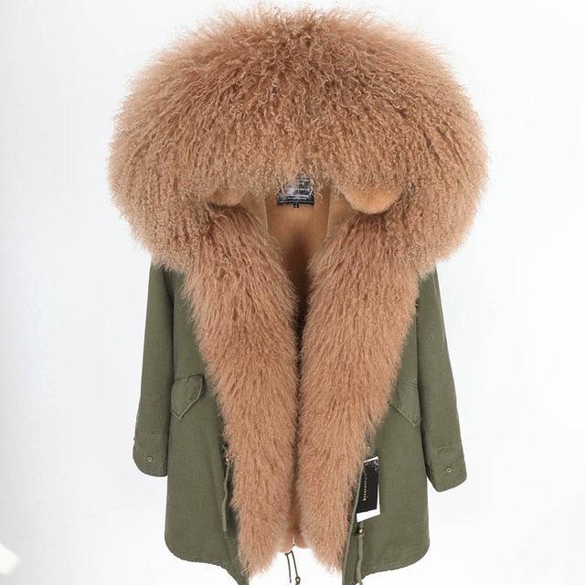 Gorgeous Women Winter Coats - Fashion Women's Luxurious Lamb Fur Parka Hooded Coat - Outwear Winter Jacket (1U23)