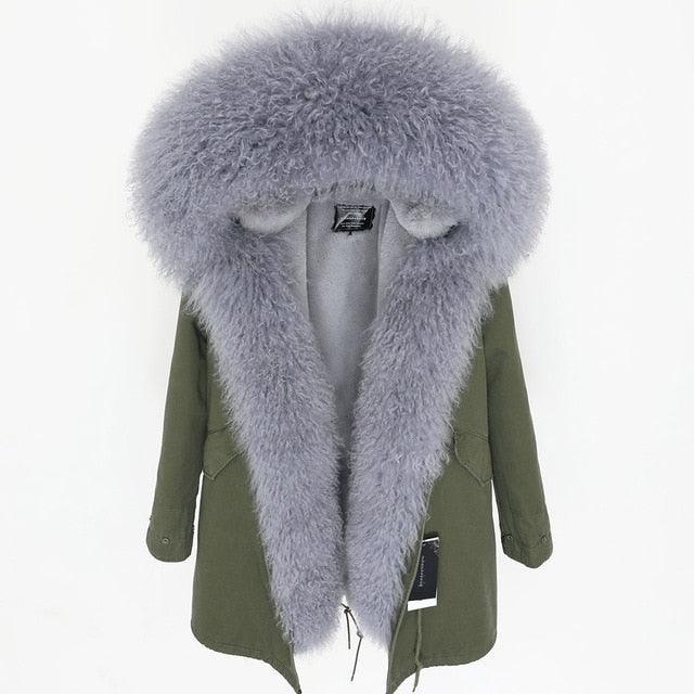 Gorgeous Women Winter Coats - Fashion Women's Luxurious Lamb Fur Parka Hooded Coat - Outwear Winter Jacket (1U23)