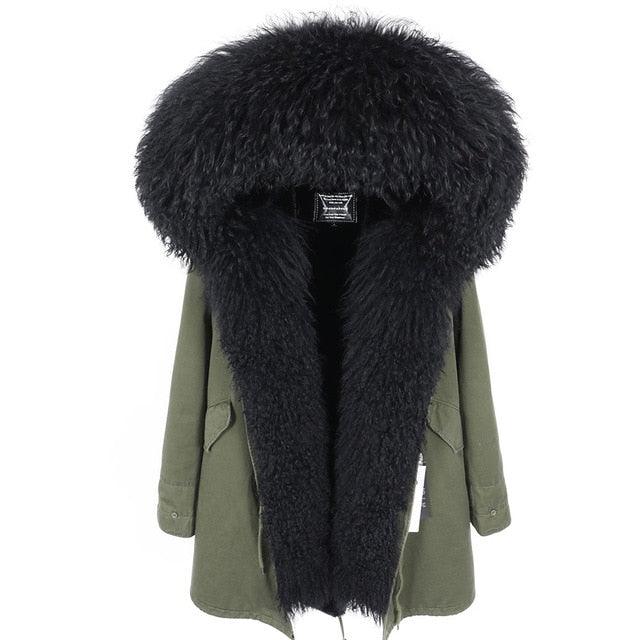Gorgeous Women Winter Coats - Fashion Women's Luxurious Lamb Fur Parka Hooded Coat - Outwear Winter Jacket (1U23)