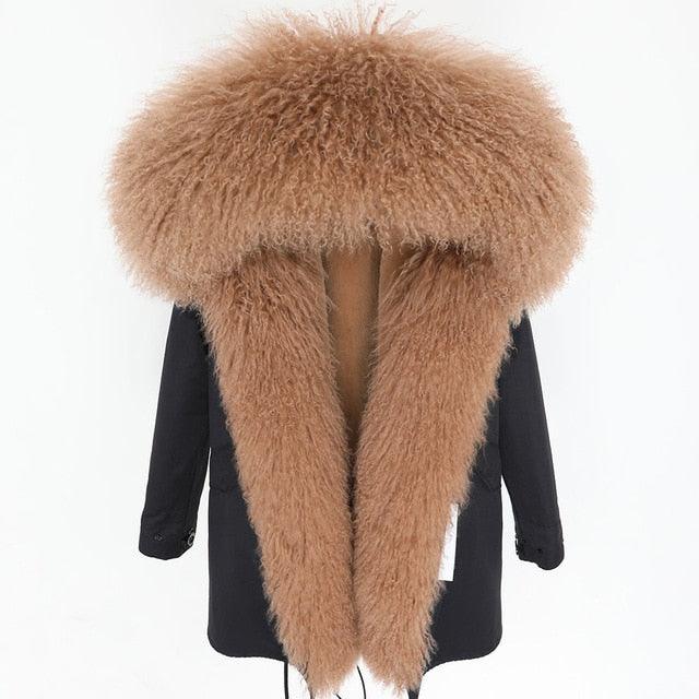 Gorgeous Women Winter Coats - Fashion Women's Luxurious Lamb Fur Parka Hooded Coat - Outwear Winter Jacket (1U23)