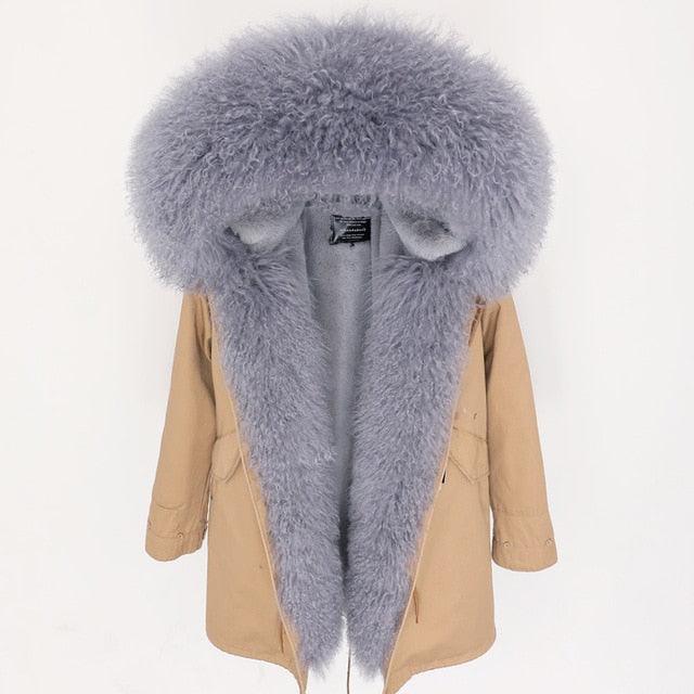Gorgeous Women Winter Coats - Fashion Women's Luxurious Lamb Fur Parka Hooded Coat - Outwear Winter Jacket (1U23)