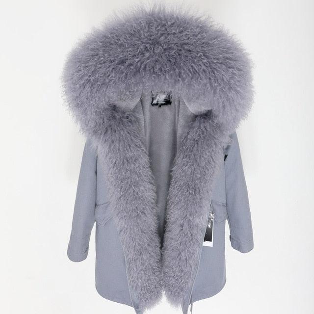 Gorgeous Women Winter Coats - Fashion Women's Luxurious Lamb Fur Parka Hooded Coat - Outwear Winter Jacket (1U23)