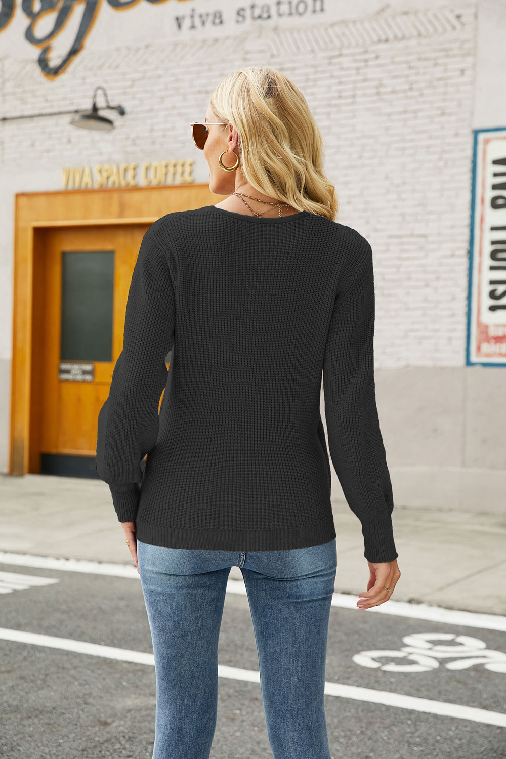 Long Sleeve Rib-Knit Sweater
