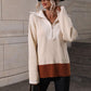 Color Block Half-Zip Dropped Shoulder Knit Pullover