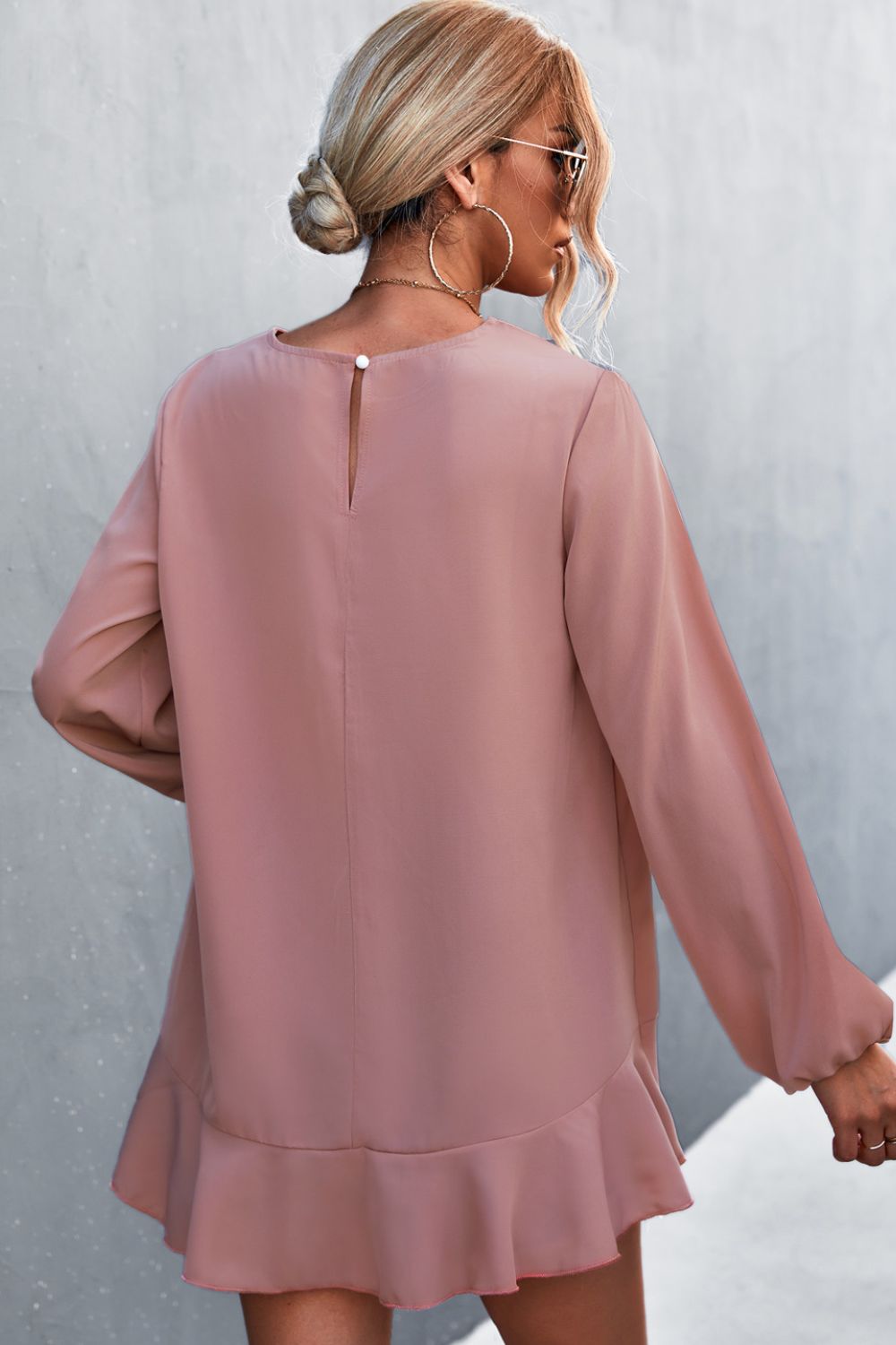 Asymmetrical Ruffle Trim Tunic Blouse