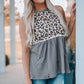 Leopard Spliced Ruched Tank Top