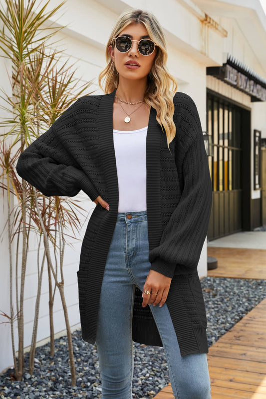 Dropped Shoulder Longline Cardigan with Pockets