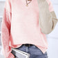 Contrast Side Slit Hooded Sweater