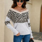 Leopard Color Block V-Neck Knit Pullover
