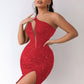 Sequin One-Shoulder Side Slit Bodycon Dress