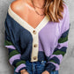 Color Block Rib-Knit V-Neck Cardigan