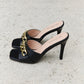 Forever Link Single Strap Chain Detail Mule Heels in Black