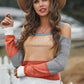 Colorblock Cold Shoulder Sweater