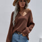 V-Neck Rib-Knit Drop Shoulder Tunic Sweater