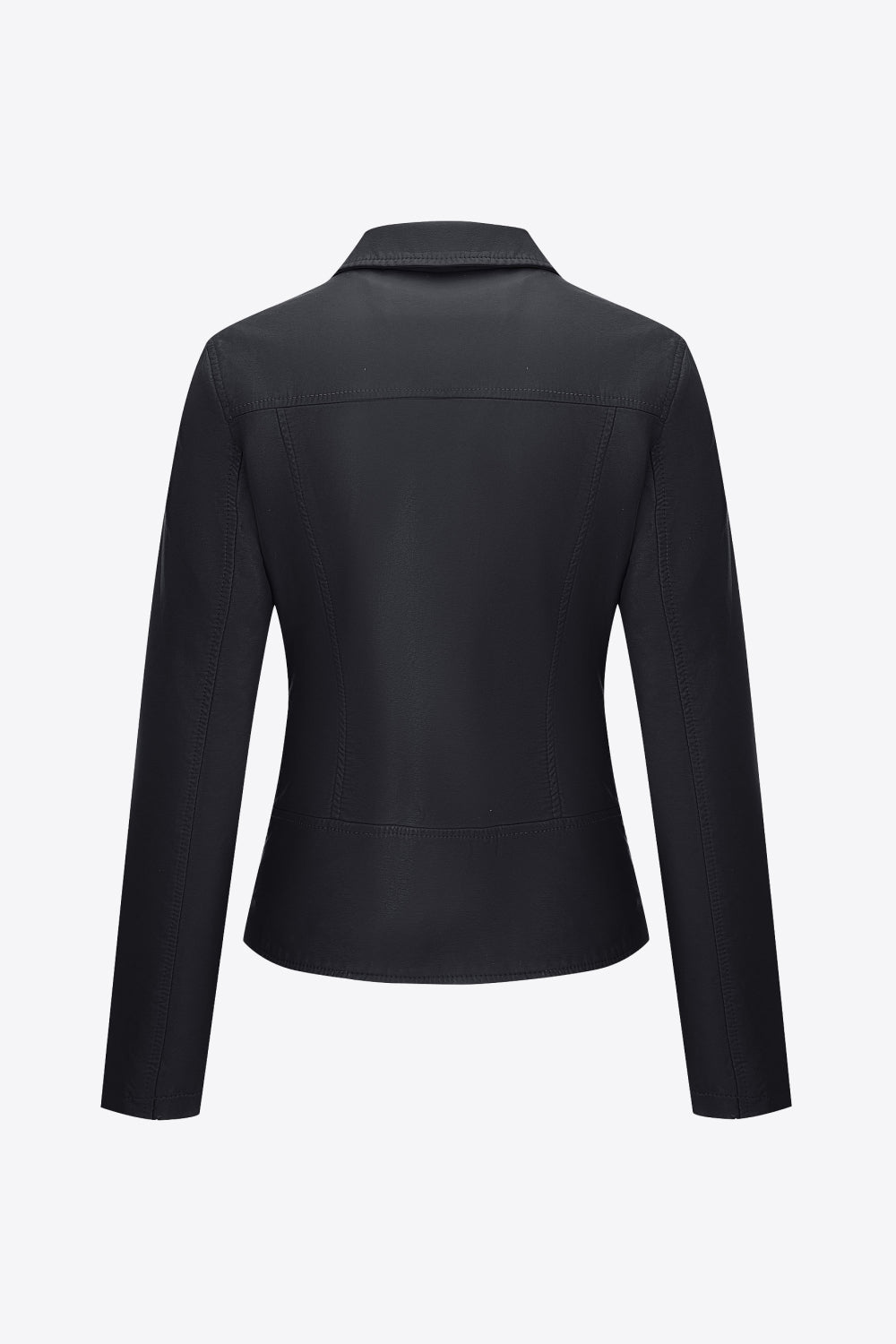 Buckle Detail Zip Up PU Leather Jacket