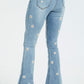 Full Size Embroidered Flare Leg Raw Hem Jeans