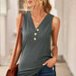 Ribbed Buttoned V-neck Tank
