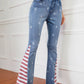 Full Size US Flag Frayed Hem Flare Jeans