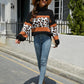 Striped Leopard Turtleneck Dropped Shoulder Sweater