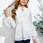 Girls Swiss Dot Spliced Lace Notched Blouse