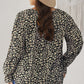 Plus Size Floral Flounce Sleeve Tie-Neck Blouse