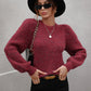 Heathered Long Lantern Sleeve Rib-Knit Sweater