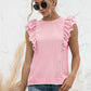 Ruffle Shoulder Tie-Back Crewneck Top