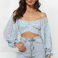 Printed Long Flounce Sleeve Cropped Blouse