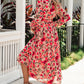 Floral Tie Neck Flounce Sleeve Tiered Dress