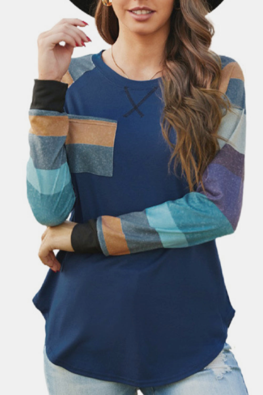 Color Block Pocket Raglan Sleeve Tee