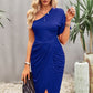 Ruched One-Shoulder Tulip Hem Dress