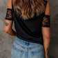 Quarter Snap Spliced Lace Cold-Shoulder Top