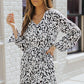 Printed Tie-Waist Long Flounce Sleeve Dress