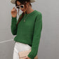 Drop Shoulder Round Neck Ribbed Cuff Sweater