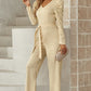 Belted Long Puff Sleeve V-Neck Jumpsuit