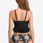 Printed Two-Tone Lace-Up Ruffled Two-Piece Swimsuit