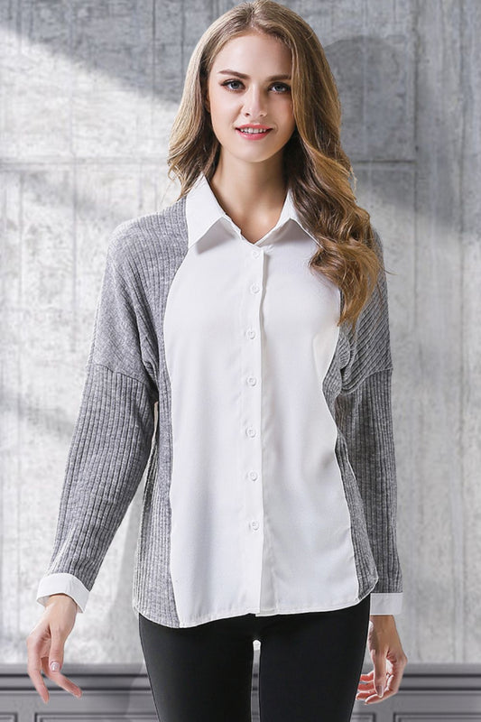 Two-Tone Button Front Spliced Shirt