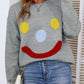 Smiley Face Dropped Shoulder Ribbed Trim Sweater