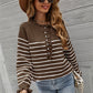 Striped Half-Button Frill Trim Sweater
