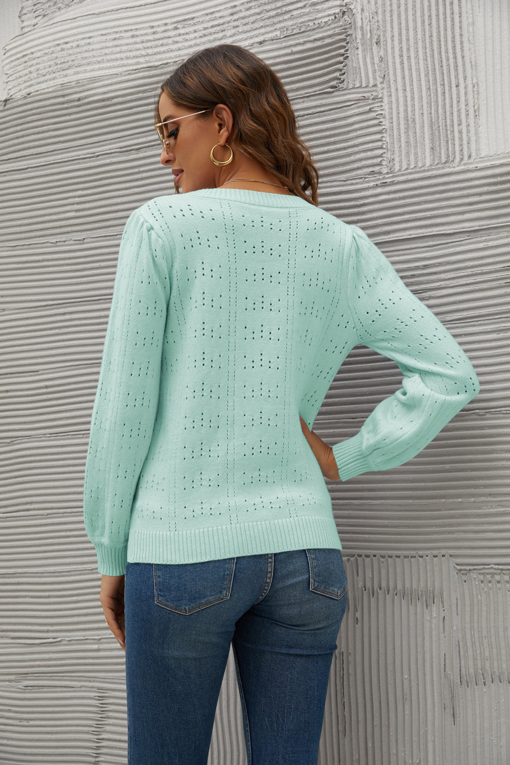 Eyelet Puff Sleeve Sweater