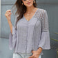 Flare Sleeve Spliced Lace V-Neck Shirt