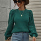 Heathered Long Lantern Sleeve Rib-Knit Sweater