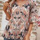 Printed Flounce Sleeve Ruffle Hem Blouse