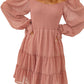 Smocked Long Flounce Sleeve Tiered Dress