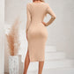 Lace-Up Long Sleeve Slit Dress