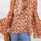 Floral Cold-Shoulder Flare Sleeve Blouse