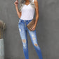 Button Front Frayed Ankle Skinny Jeans