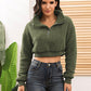 Half Zipper Turn-Down Collar Plush Crop Sweatshirt