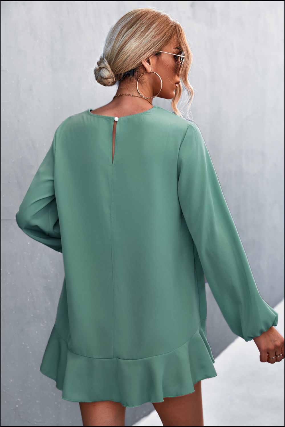 Asymmetrical Ruffle Trim Tunic Blouse